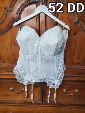 Vintage Goddess White Lace Strapless Corset Bustier Plus Size NOS 52 DD
